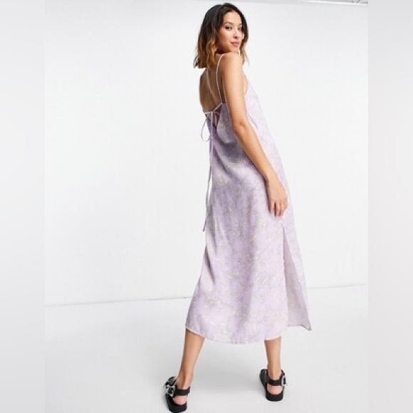 Topshop Floral Satin Slip Dress in Lilac Size 4 - Picture 3 of 8